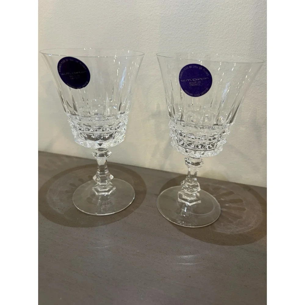 Vintage W.M Dalton 24% French Lead Crystal 2 Goblets Original Stickers On Them
